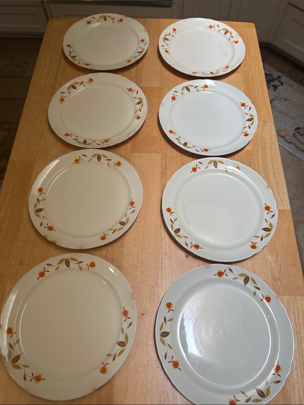 Vintage Hall China Jewel Tea Autumn Leaf Pattern Dinner Plates - Set of 8
